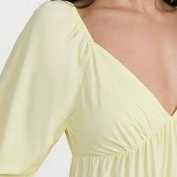                  Ladies V Neck Puff Sleeve Dress for Women Color Block Clothing Manufacturers Elegant Nylon Custom Logo Maxi Dress             