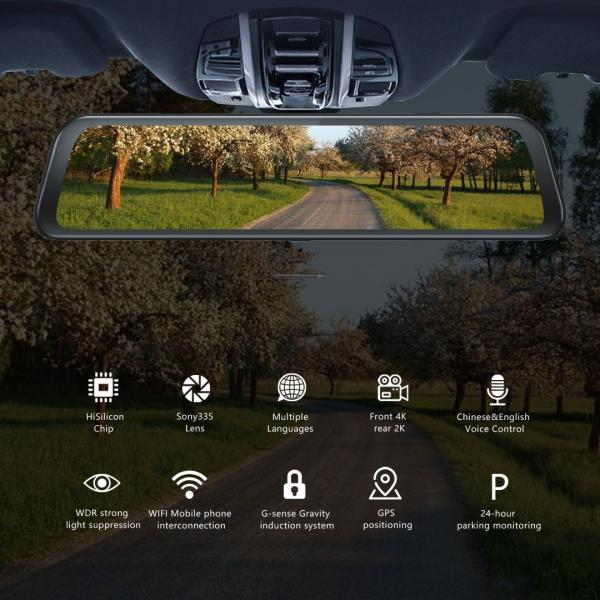 Датчик движения зеркала заднего вида 4K GPS Dash Cam для автомобиля 12 дюймов SONY IMX335 3840x2160P