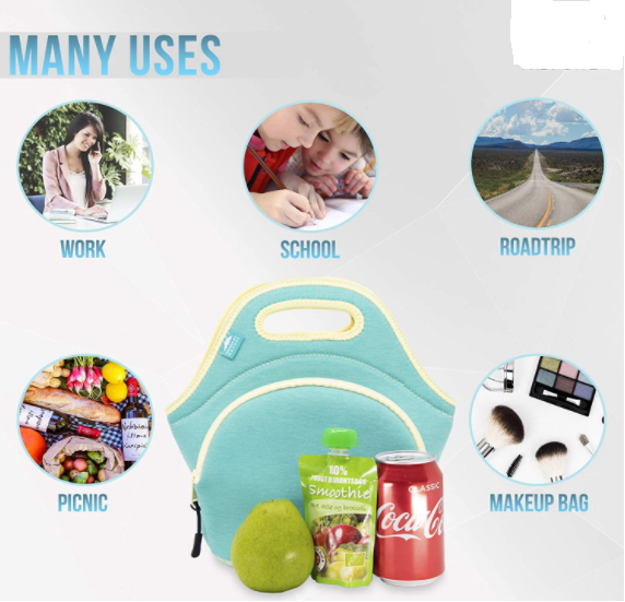 Suplemento lavable reutilizable de Tote Neoprene Lunch Bag Insulated de las mujeres de los niños densamente