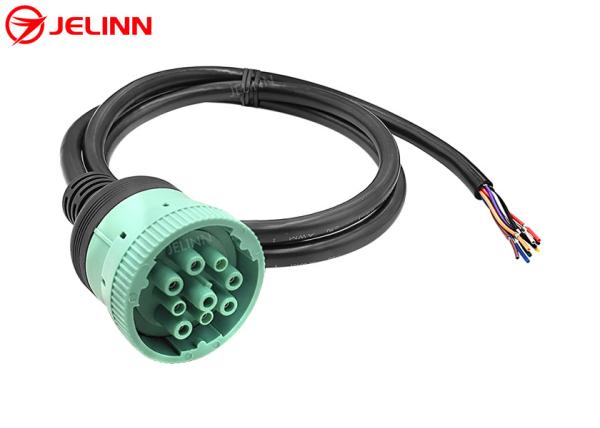 Green J1939 9pin to Open End Pigtail Cable