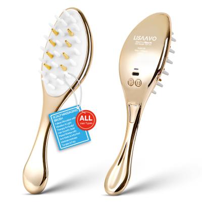 Gold EMS Microcurrent Hair Brush 5V 1A Rechargeable LED Therapy Comb