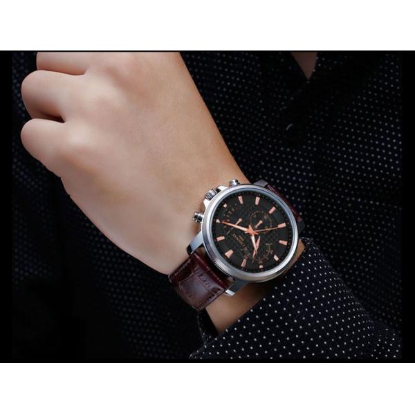 058A Business Man Big Wrist Wine Red Stainless Steel Case Back Top Quality Leather Watches