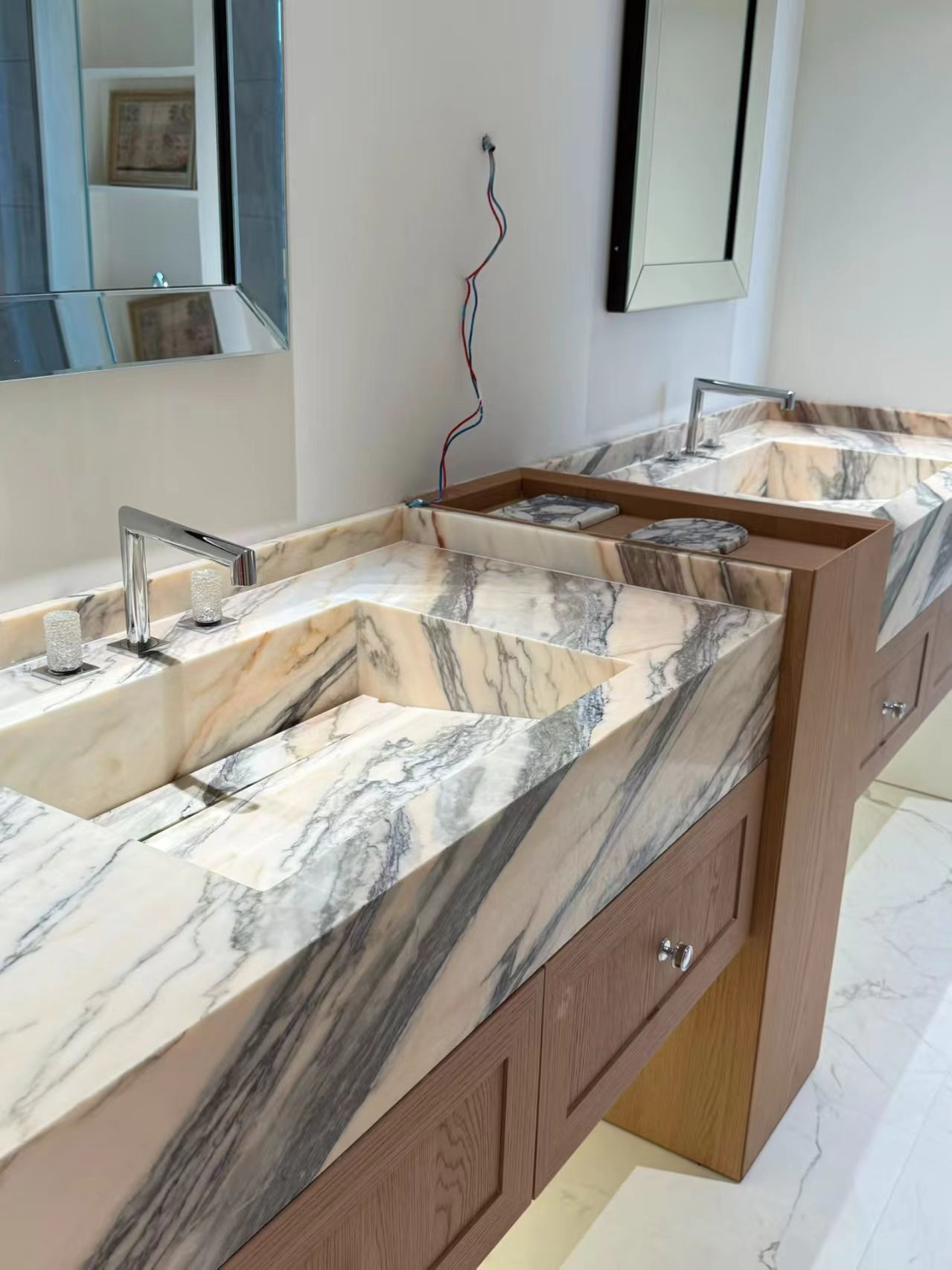 Luxury Statuario Rosso Marble Vanity Top | Misty Pink with Silver Veins
