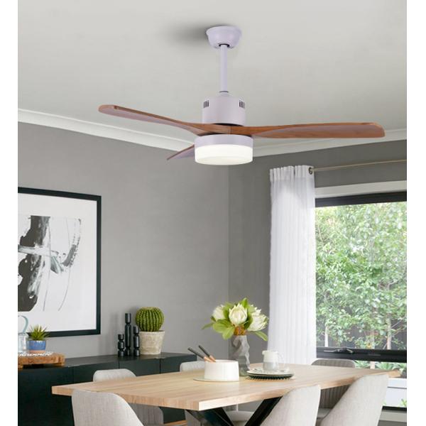 OEM ODM Vintage Home 1320mm Matt White Natural Wood Ceiling Fan Light 6000K