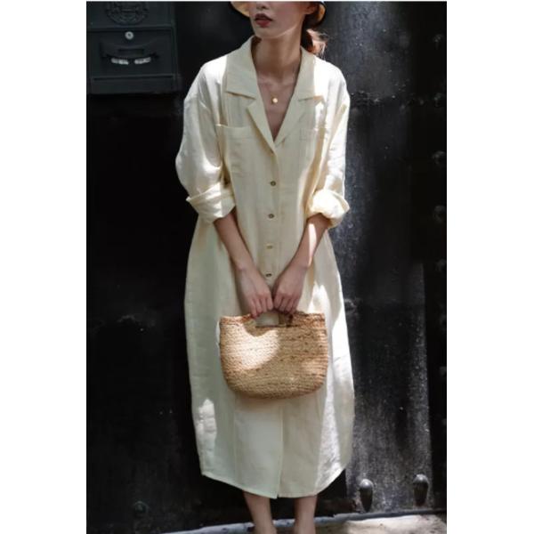 Green Tencel Linen Fabric Woven Shirt Dress With Pin Tucks Customized