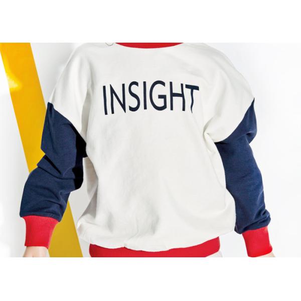 Contrast Color Ribbed Girls Raglan Shirt , Knitted Kids Pullover Sweater Long Sleeve