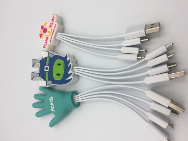 Customized PVC Cartoon 1 to 4 USB Cable for Iphone/Android/Type C Mobile Phone