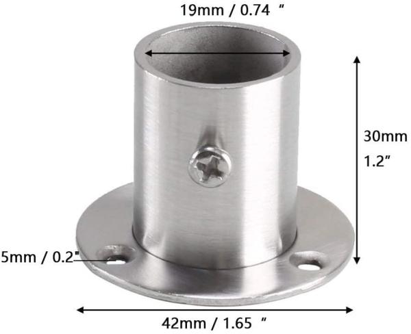 Stainless Steel Closet Rod Flange Set Socket Die Casting Wardrobe Shower Curtain Rod Bracket