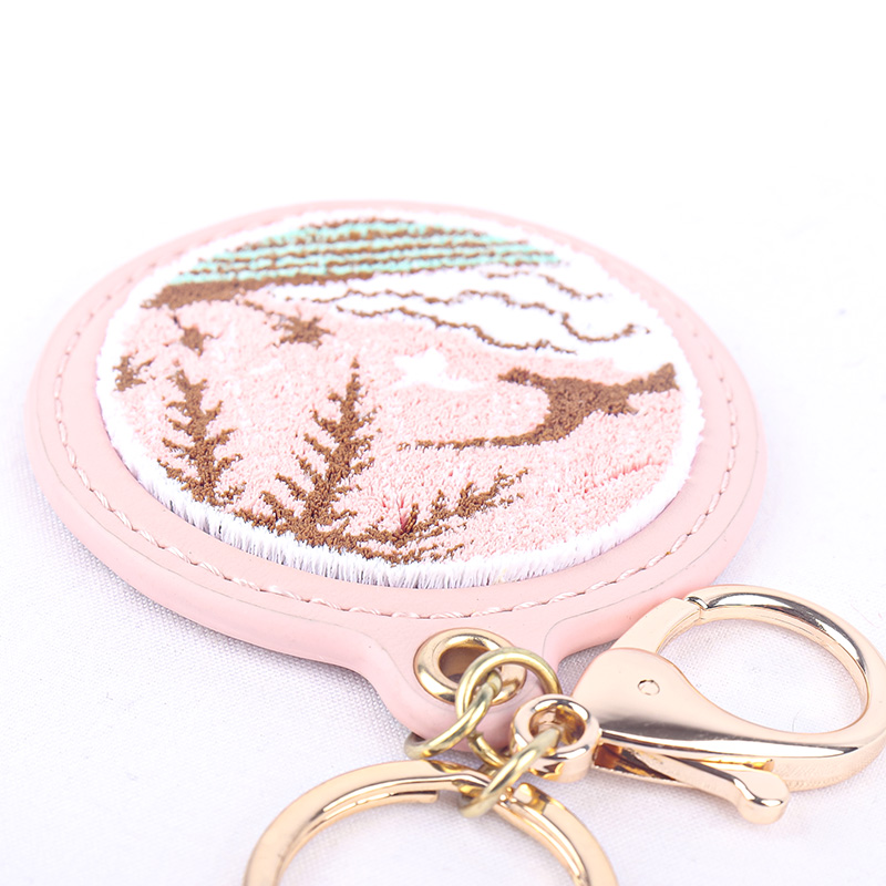Toothbrush Embroidered Leather Key Ring Pink Island Scenery Premium Embroidery Keychain 3D High-Quality Double-Sided