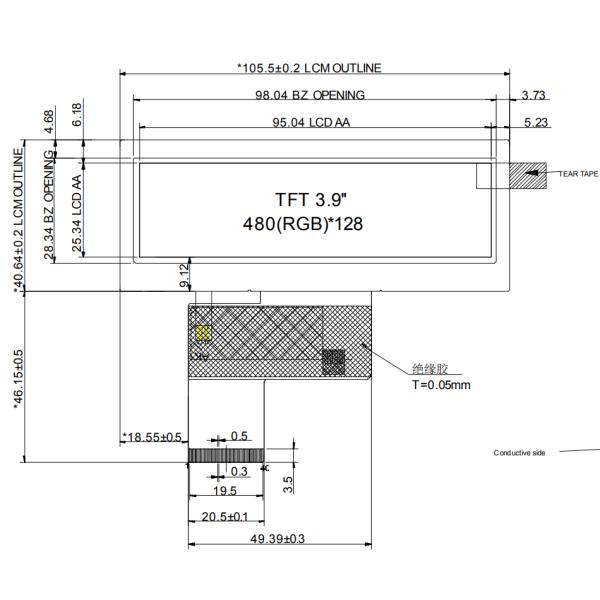Тип TFT LCD Адвокатуры 3,9 дюймов, 40 интерфейс 480x128 RGB дисплея Pin TFT