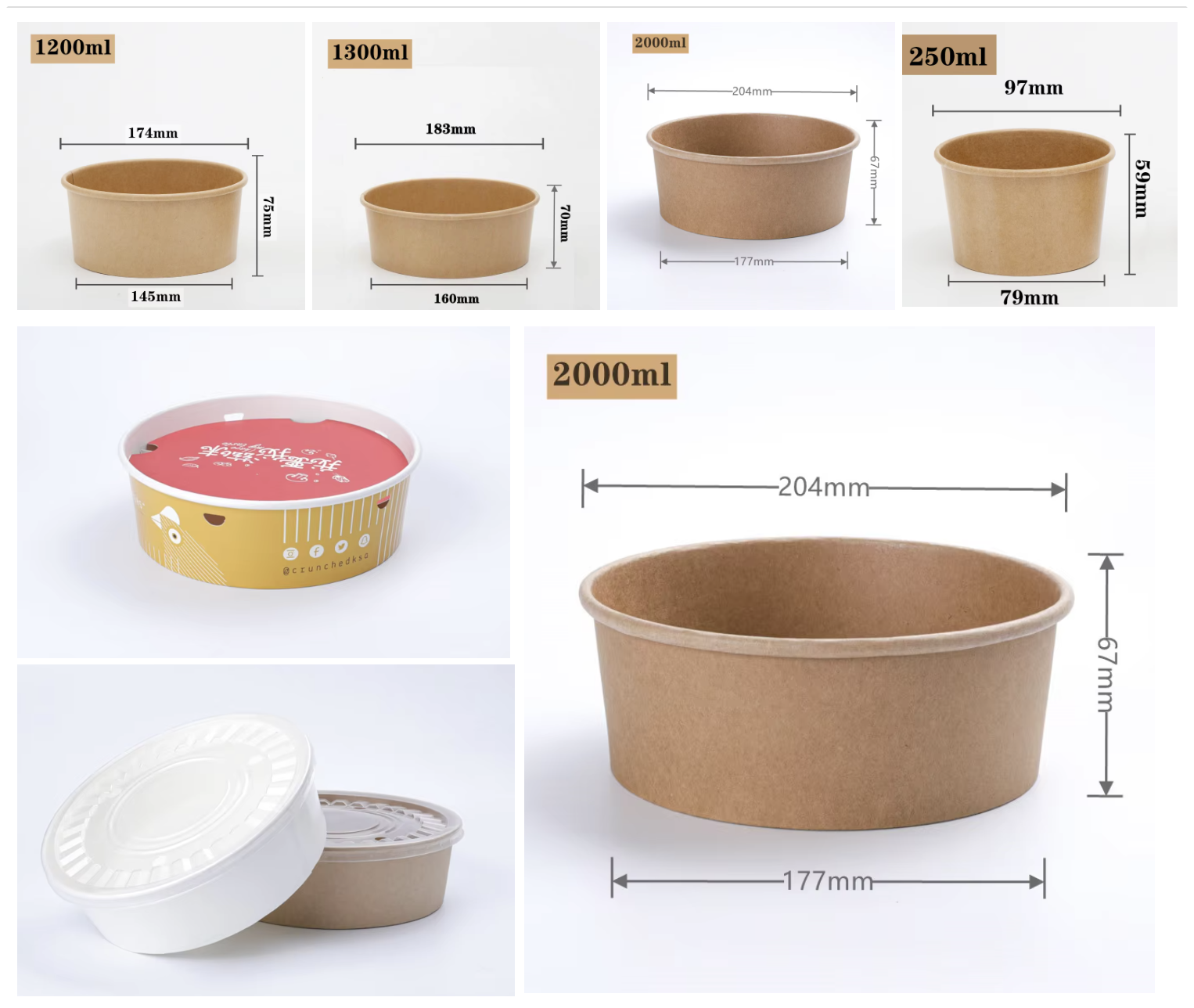 Restaurant Take Away Food Rectangle Bowl Disposable Kraft Paper Square Bottom Salad Bowl Lunch Box With Lid