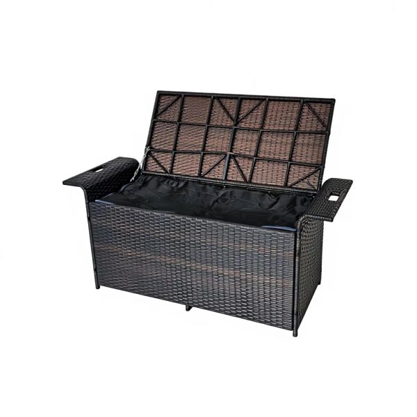 Dual-Tone PE Rattan Outdoor Storage Bench 255L Large Capacity Patio Garden Storage Box with Galvanized Steel Frame