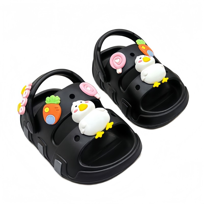 EVA Kids Clogs with 3D Cartoon Duck Design, Non-slip Soft Sole Two-way Wear Toddler Garden Shoes