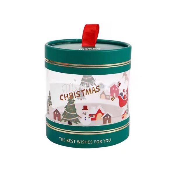 Christmas Cylinder Paper Tube Packaging with Window for Nuts & Kernels in Cardboard Box