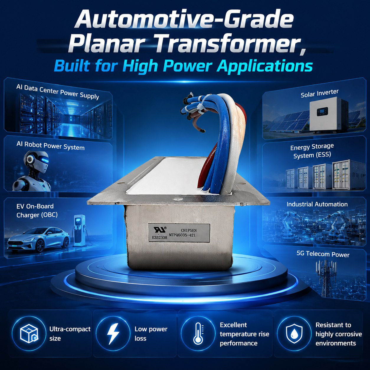 EE64 EE65 PQ60 Planar Transformer High Power Density Low Leakage Isolation For DC DC Converter Power Supply