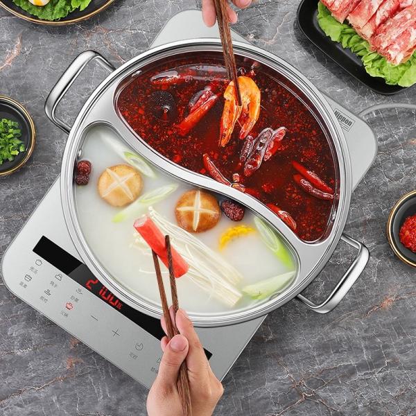 New Arrival 28cm Hot Pot Multi-user Hotpot Induction Soup Pot 304 Stainless Steel Shabu Pots For Cooking