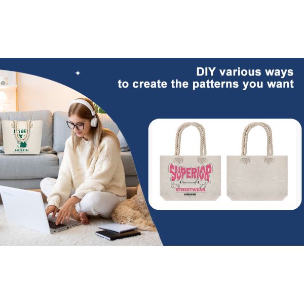 Wholesale Sublimation Blanks High Quality Hot Sales Sublimation Twine Knot Straps Flax Beach Tote Bag Custom Shopping Handbag