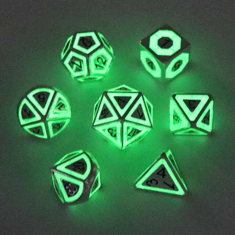 Wholesale Glow-in-Dark Zinc Alloy Metal Dice Set Customizable Polyhedral DND Dice for Role Playing Games