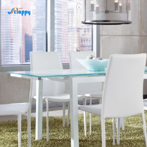 Настраиваемая 170 см длина стеклянный верх столовой столик теплоустойчивый с железными ногами