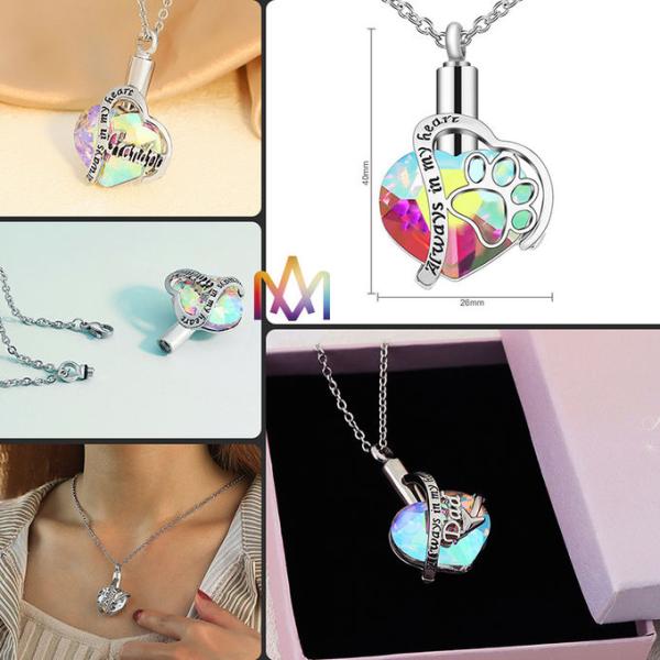 65CM Chain Heart Memorial Keepsake Pendant Engraved Necklace Charms