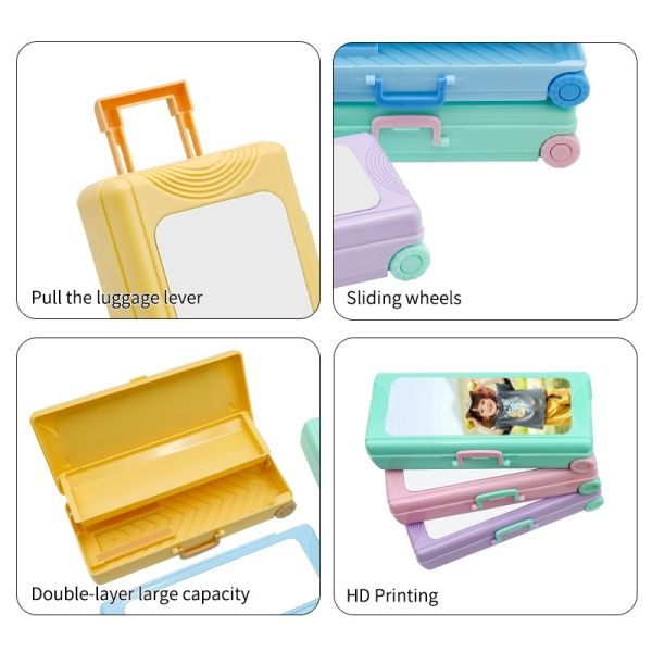 Blank Sublimation Pencil Case Upgraded Trolley Case Shape Double-Layer Desktop Pencil Storage Box