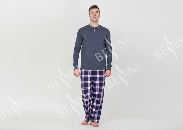 Trendy Mens Jersey Pyjamas Long Sleeves Tee And Woven Yarn Dyed Flannel Long Pants