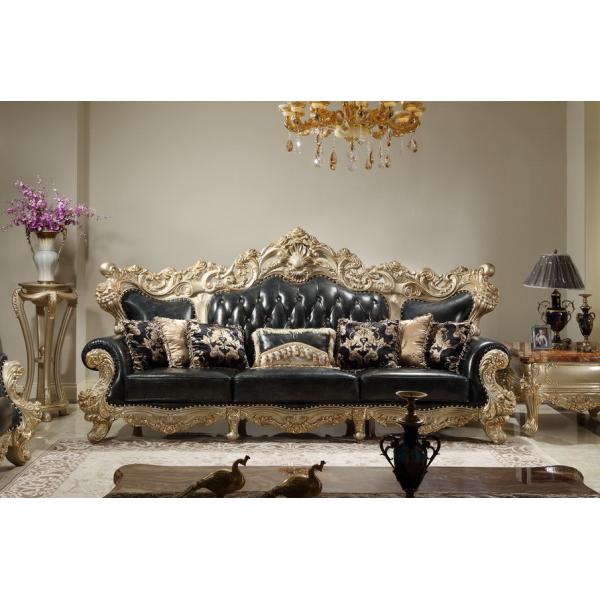 French style Luxury design of Living room Sofa sets 1+2+3 used Beech wood Carving and Import Italy Leather Furniture