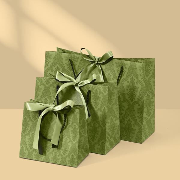 Garment Printed Kraft Bags Green Handheld Tote Bags Logo Customized