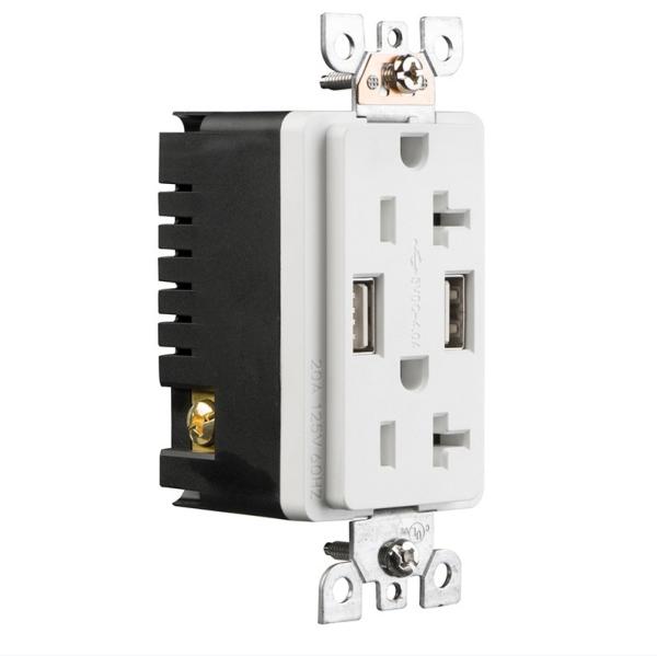 PC ABS Material USB Wall Outlet Tamper Resistant Dual USB Wall Socket