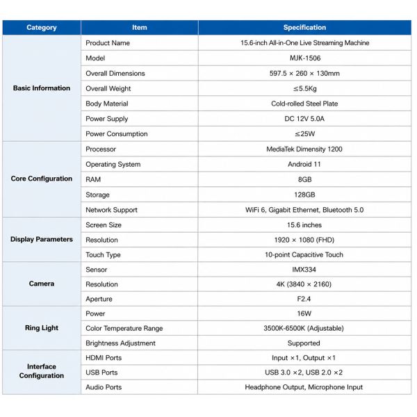 Professional 15.6 Inch 2K Touch Screen Desktop for Tiktok & Facebook Live Streaming All-in-One Live Broadcast Service Equipment