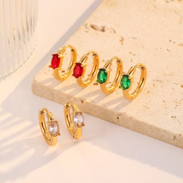 Wholesale Fashion Luxury and High End Stainless Steel PVD 18K Gold Zircon Huggie Earring and Women Jewelry Hoop Earrings