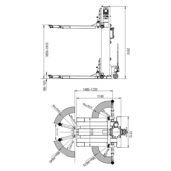 AA4C Hydraulic mobile movable single post car lift auto hoist vehicle ramp AASP-YY2.5E