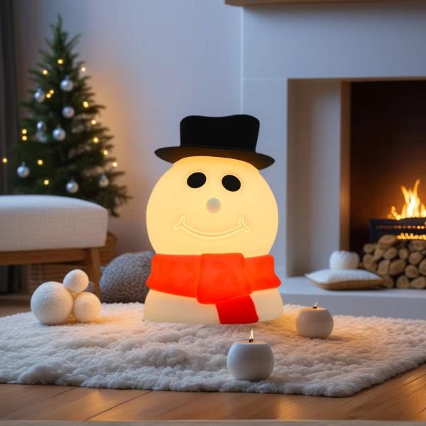 Hombre de nieve Luz nocturna de silicona para niños - Control táctil, LED recargable