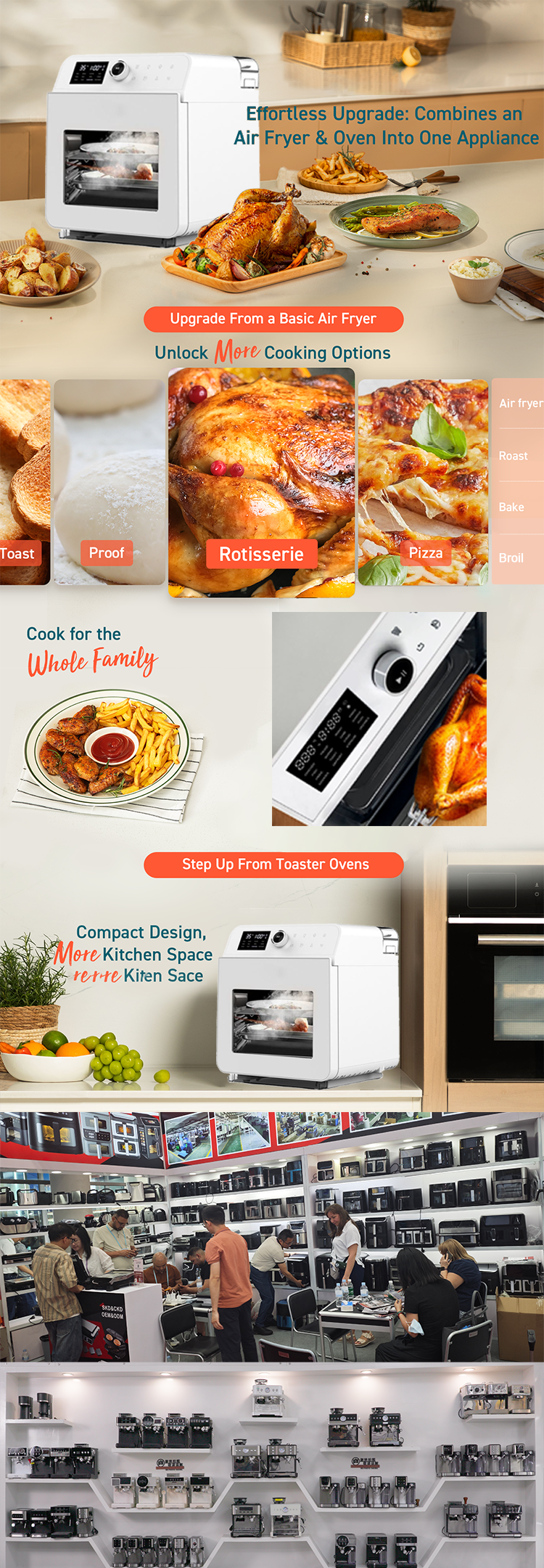 Stainless Steel Steaming Air Fryer Oven Digital Control Panel