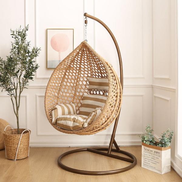Outdoor Furniture Wicker Hanging Chair with Newest Rattan Swing Design and Cushion Color