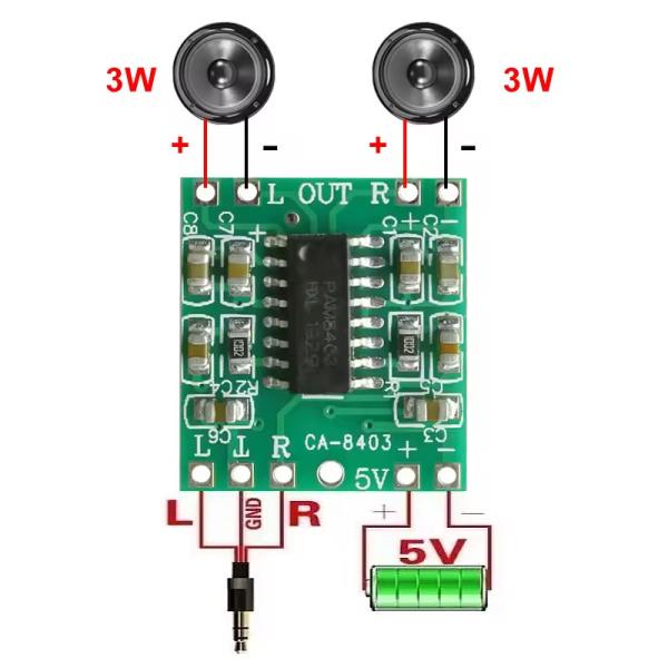 Ultra Small 20x19mm Audio Amplifier Module with 2x3W Output and 5V DC Power