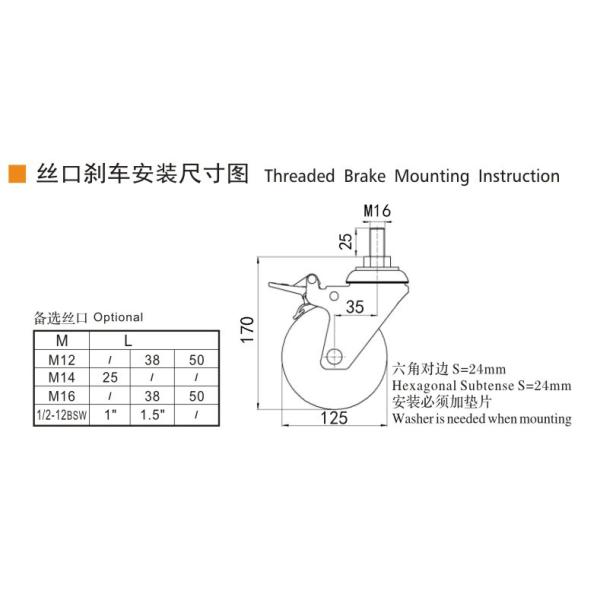 Couche de zinc roues de roue à roue pivotante de 5 pouces avec frein