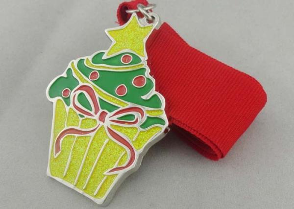 Christmas Gold Plating Enamel Medal With Soft Enamel And Yellow Glitte