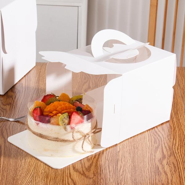 クリアウィンドウハンドル付きの誕生日ケーキボックス プレミアムホワイトペストリー包装 ギフトパーティー用