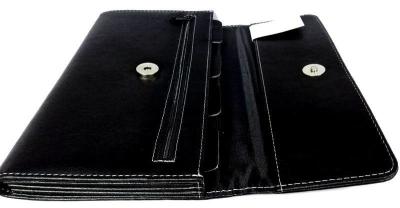 Black PU Travel Ticket Wallet , Water Resistant Travel Document Organizer Wallet