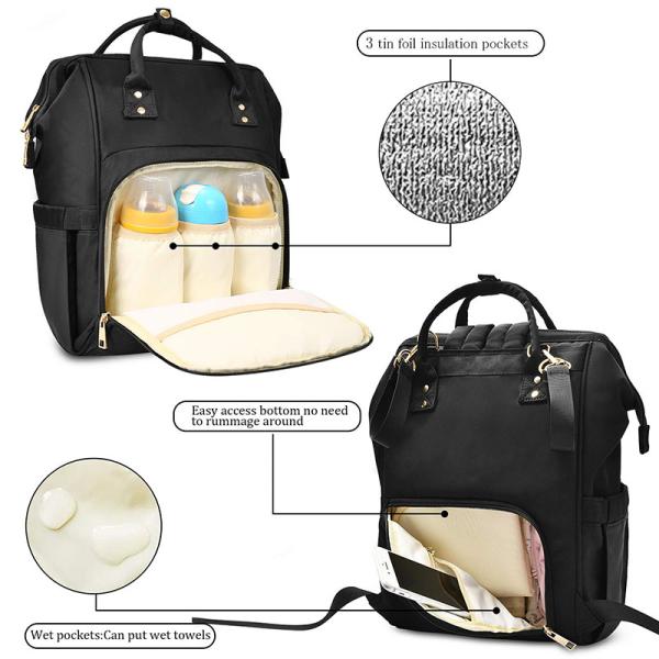 Large Capacity Diaper Bag Backpack Water Resistant With Insulated Water Bottle Bag