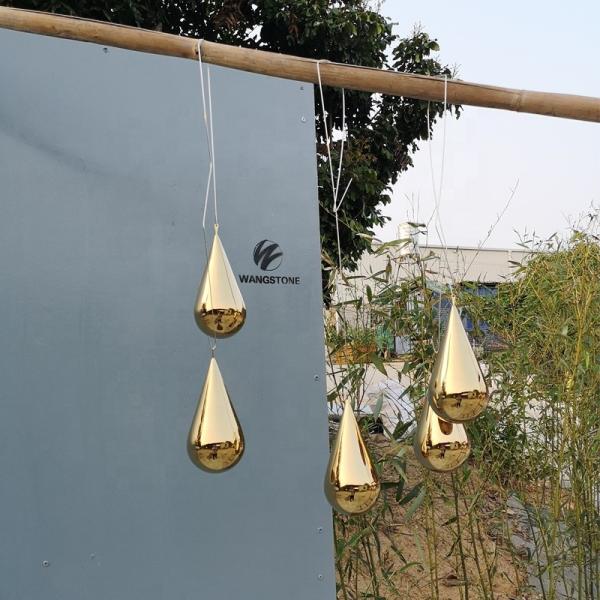 Custom Modern Art Stainless Steel Golden Hanging Water Drop Sculpture