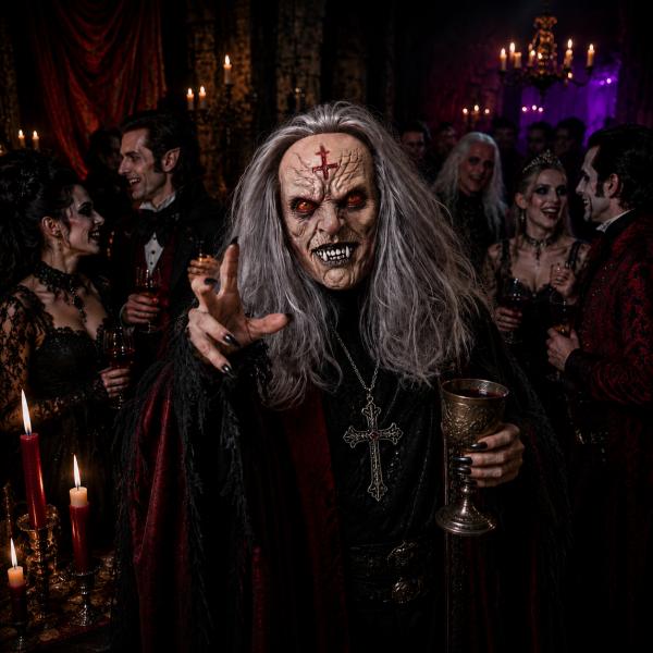 Scary Demonic Elder Zombie Latex Full Head Mask with Gray Hair Wrinkled Rotting Skin Red Glowing Eyes Sharp Horror Teeth Realistic Horror Costume Prop for Halloween Cosplay Party Haunted House