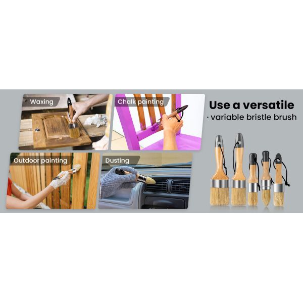 Bouldering Brush Chalk Paint Brush, Wax Paint Brush Set Of 5, Wax Brushes And Chalk Paint For Furniture DIY Art Crafts, Natural Bristle Round Oval Brush For All Painting And Waxing