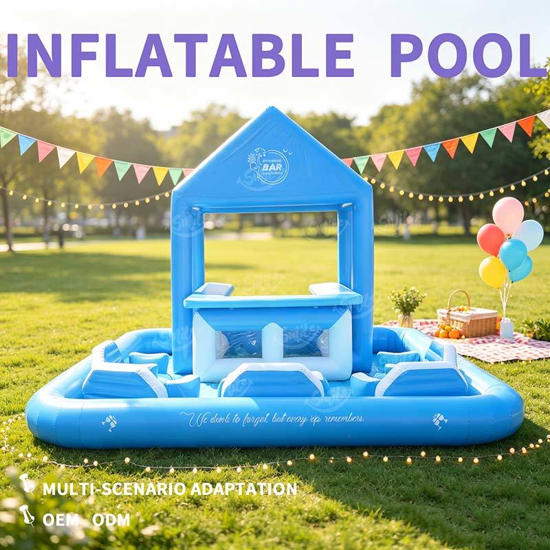 Commercial Inflatable Floating Island Water Bar With Shade Luxury Floating Dock Lounge Platform For Pool Lake Party
