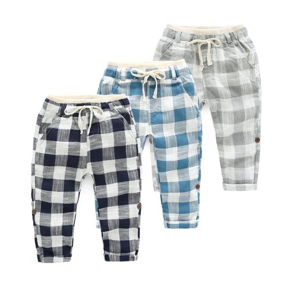 Unisex Cute Newborn Baby Clothes Cotton Plaid Harem Pants Knitted Fabric