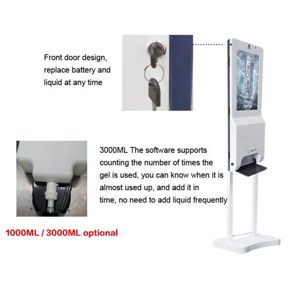 Signage цифров киоска камеры детектора температуры 21,5 дюйма с распределителем алкоголя геля дезинфицирующего средства дезинфектанта руки