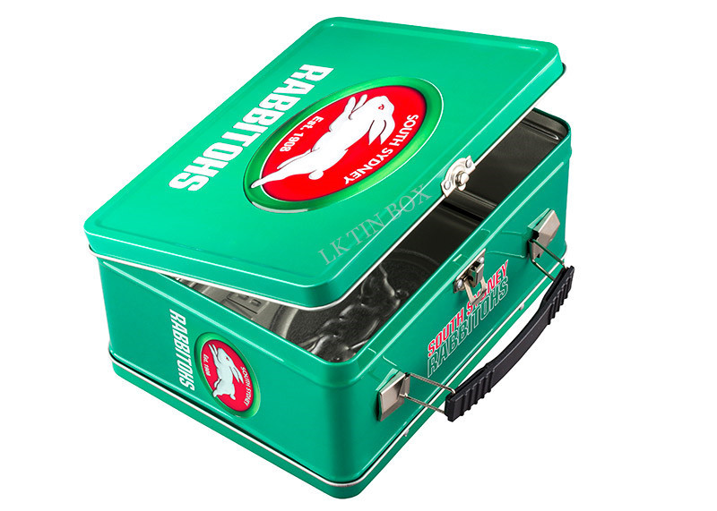 Rabbitohs Metal Tin Lunch Boxes Hinged Tin Box With Handle Key And Lock