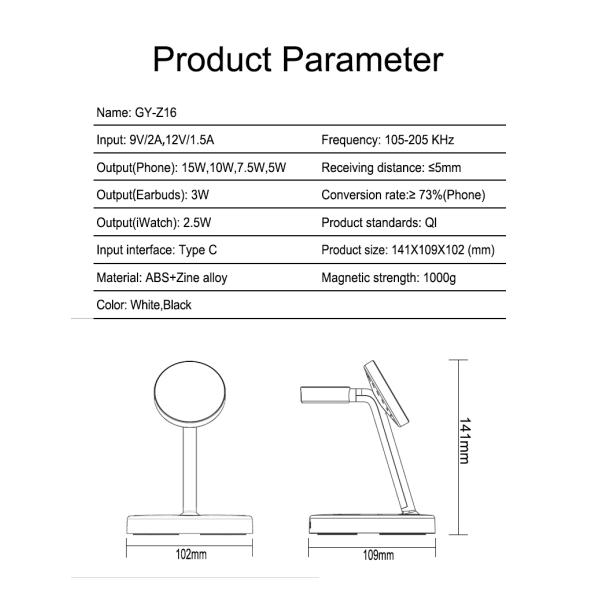 FCC Certified Magnetic Portable Charger , 4 In 1 Wireless Charging Station 15w