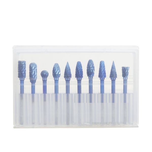 3mm Shank Double Cut Tungsten Carbide Rotary Burr with Blue Coating for Metal and Woodworking